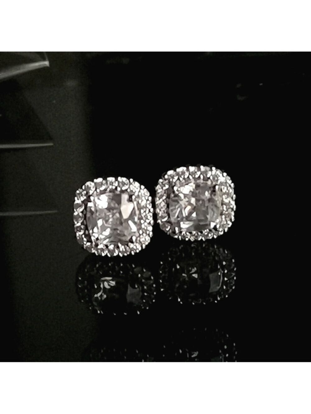 Sterling Silver CZ Halo Stud Earrings
